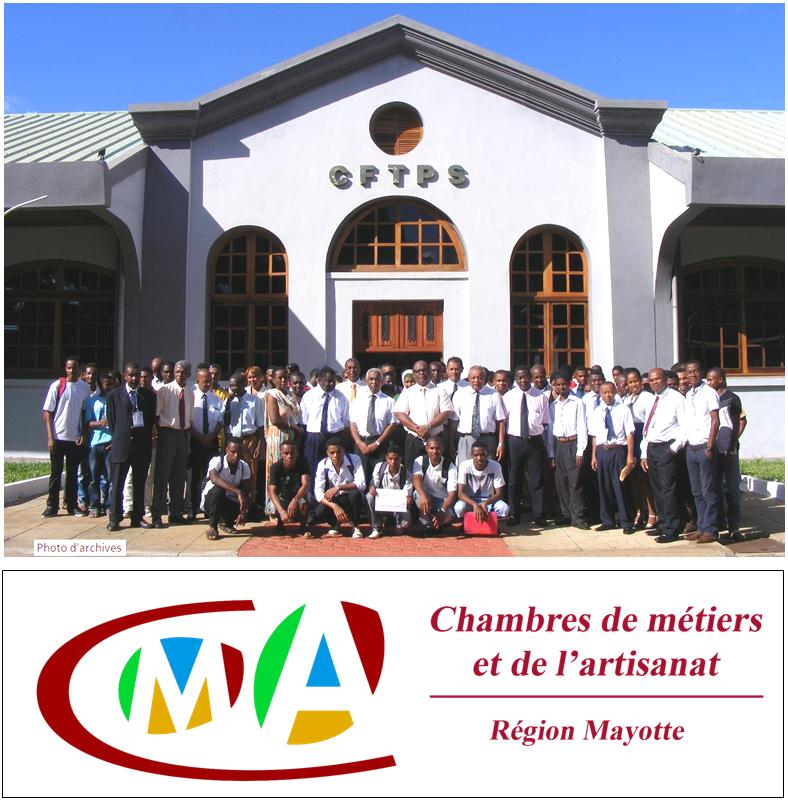 Photo d'archives CFTPS Antsiranana et logo Chambre des Métiers et de l'Artisanat de la Région de Mayotte.